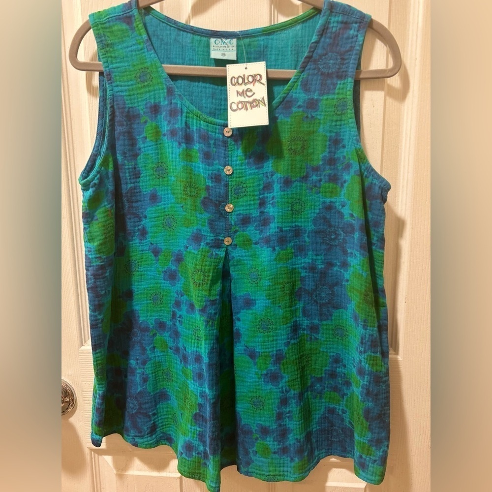 NWT Color Me Cotton Women's Blue and Green Top Size M